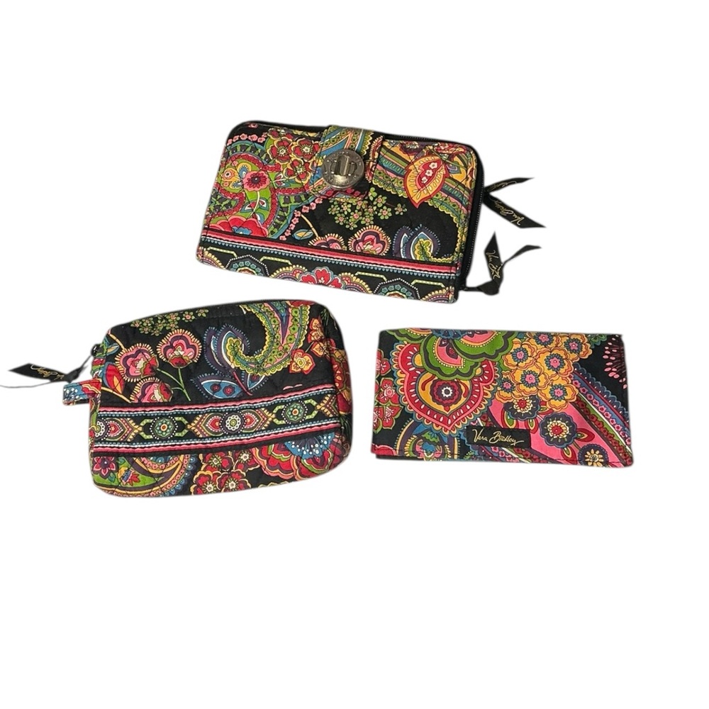 Vera Bradley Symphony in Hue 3-Piece Set Wallet Checkbook Cosmetic Bag Retired